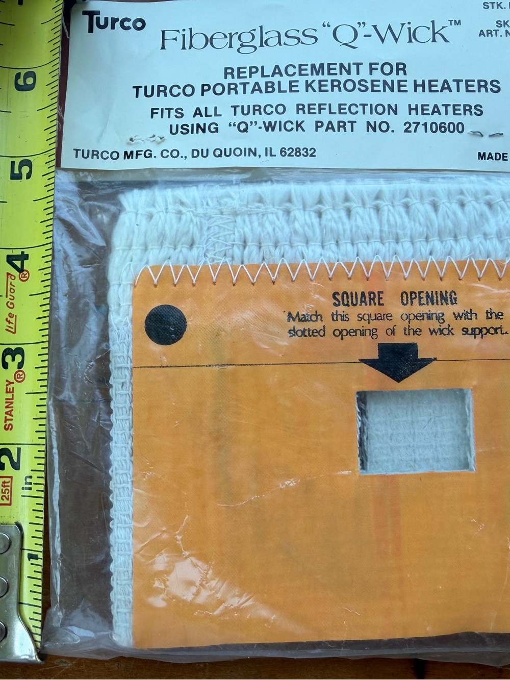 Vintage Genuine Turco Fiberglass Q-Wick Kerosene Heater Replacement 2710600 NIP - Picture 7 of 8